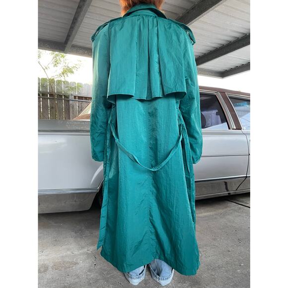 🔥Vintage 80s Maggie Lawrence Double Breasted Long Rain Trench Coat Quilt Line - Picture 5 of 16